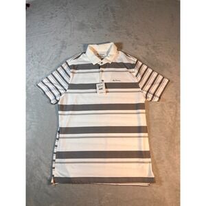 Ben‎ Sherman Striped White Grey 3 Button Tech Jersey Golf Sport Men's L